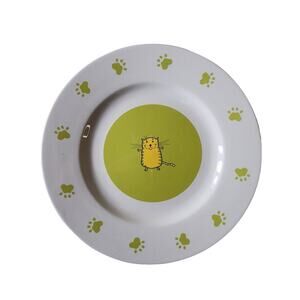 GIBSON Green White Yellow Cat Dinner Plates 11" - set of 2